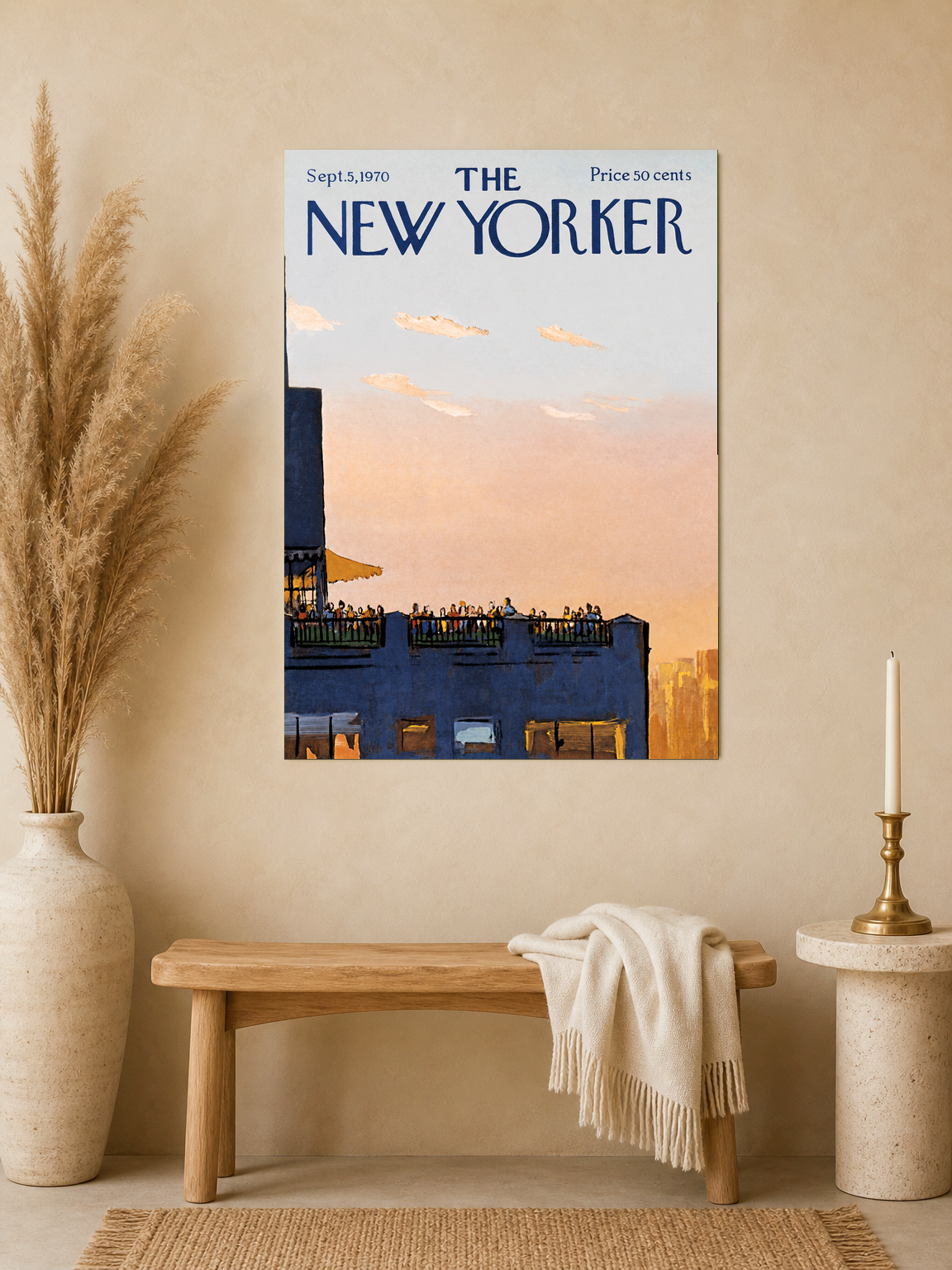 New Yorker Rooftop Sunset Wall Art Print - unframed mockup