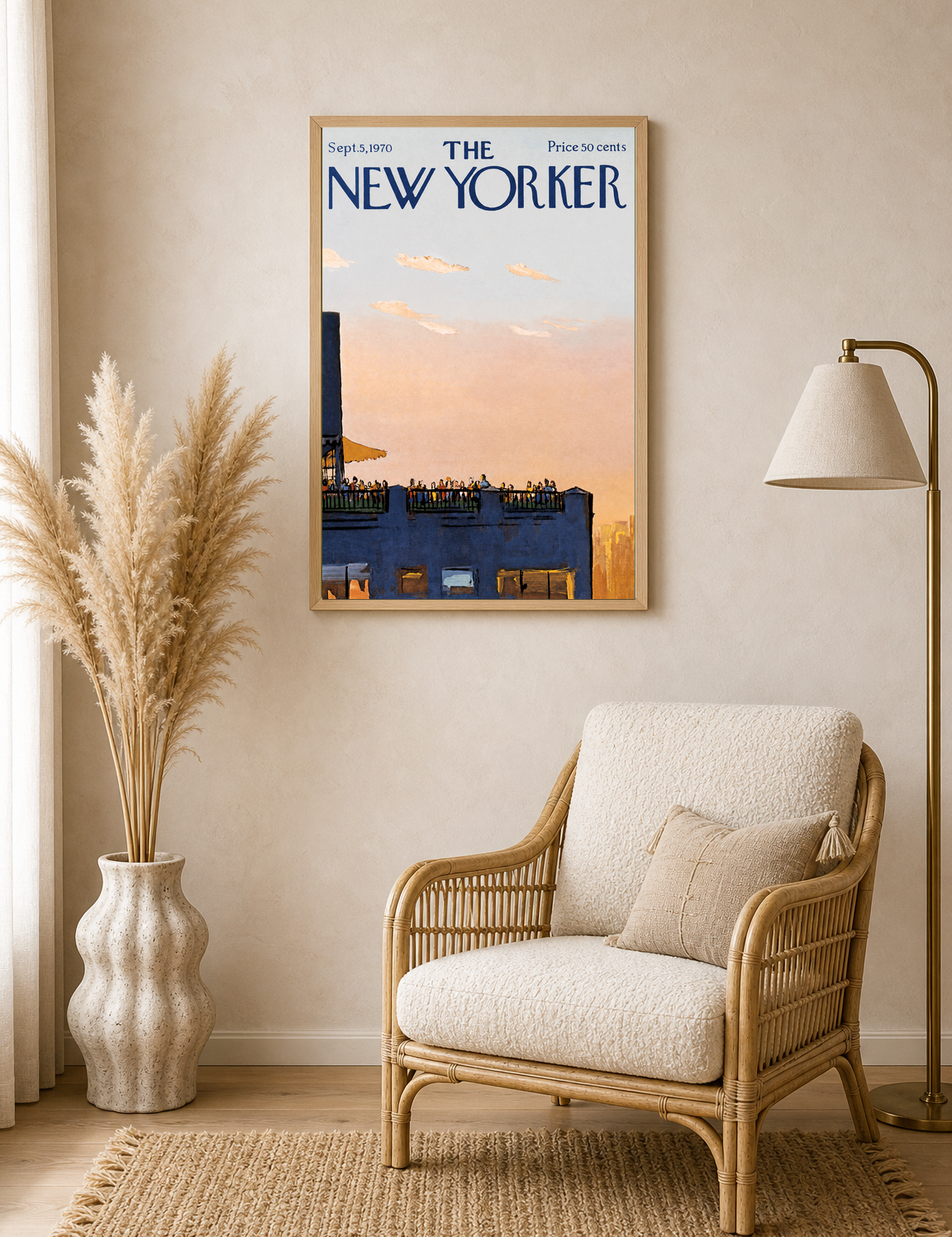 New Yorker Rooftop Sunset Wall Art Print - wood framed poster