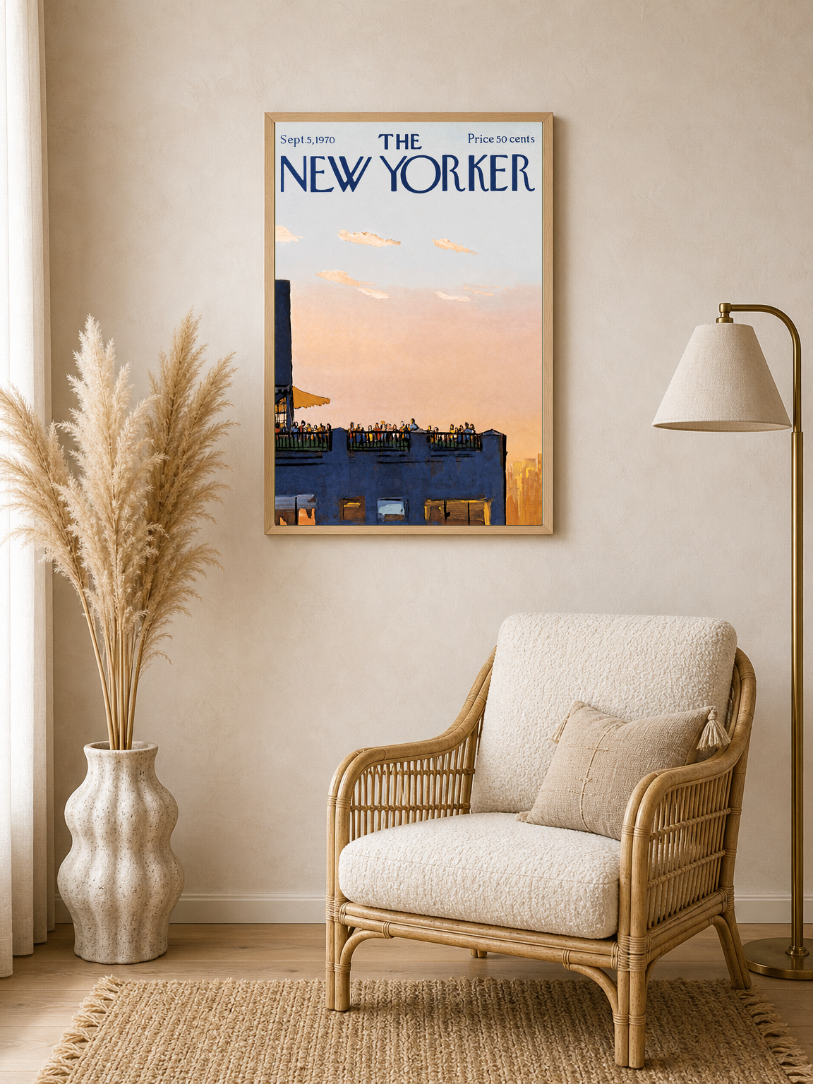 New Yorker Rooftop Sunset Wall Art Print - wood framed poster