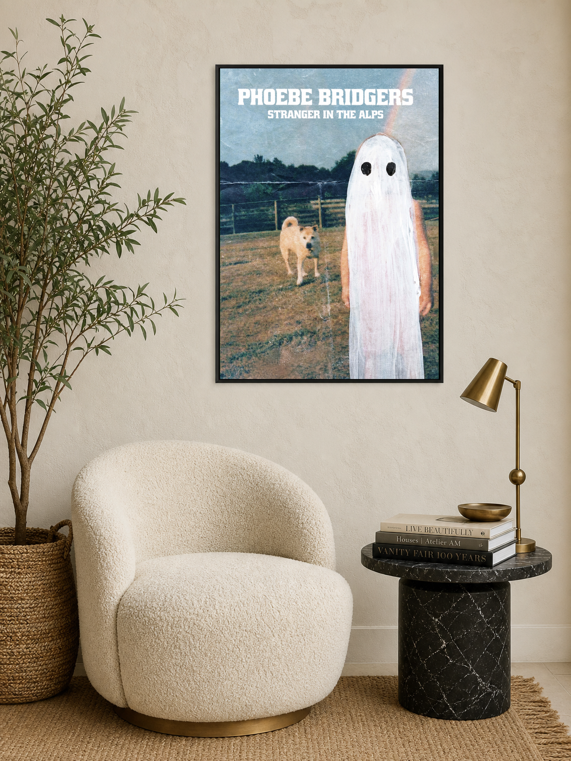 Ghost Figure Field Scene Wall Art Print - black framed