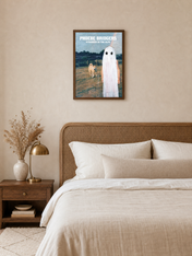 Ghost Figure Field Scene Wall Art Print - dark wood framed