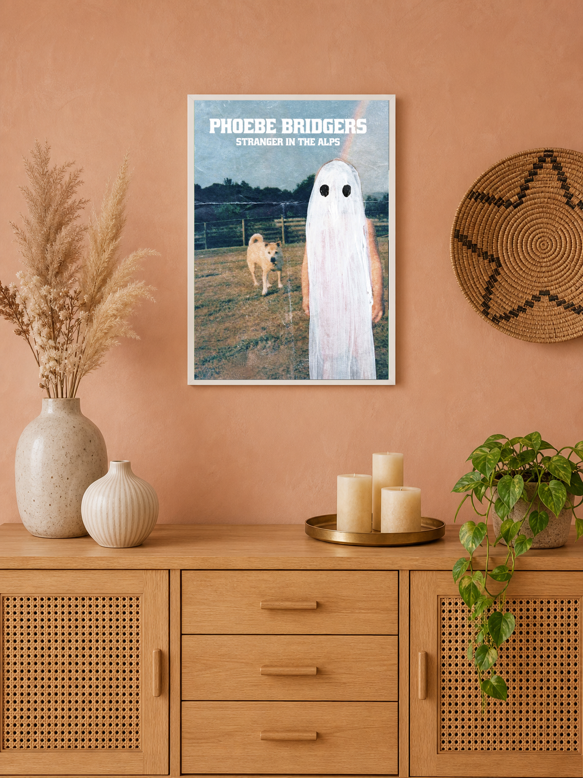Ghost Figure Field Scene Wall Art Print - white framed