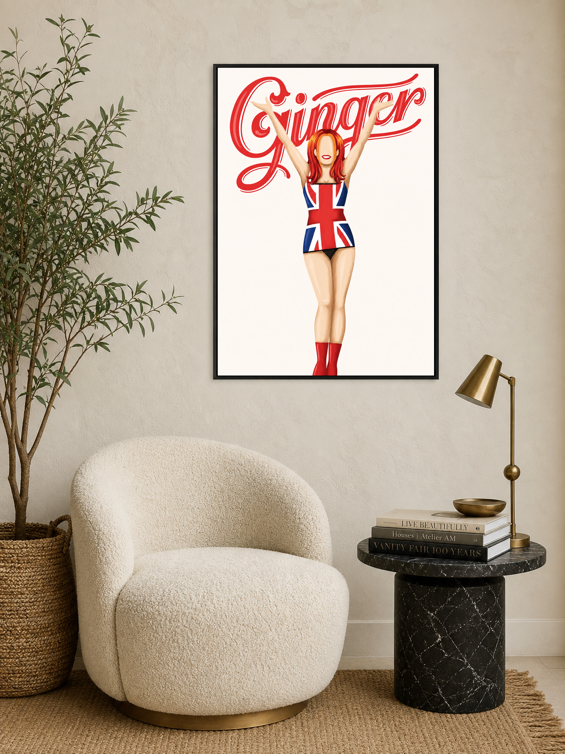 Ginger Union Jack Pop Art Wall Art Print - black framed