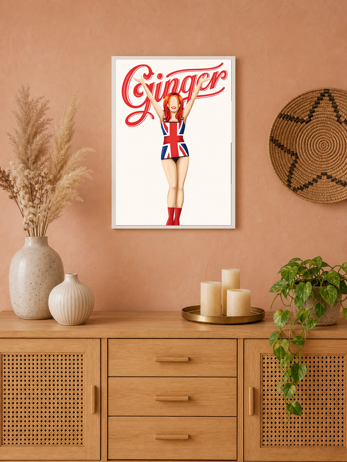 Ginger Union Jack Pop Art Wall Art Print - white framed