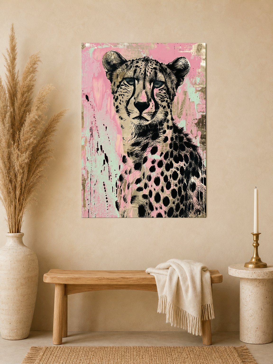 Pink Cheetah Wall Art Print Animal Portrait - unframed mockup