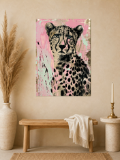 Pink Cheetah Wall Art Print Animal Portrait - unframed mockup