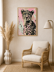 Pink Cheetah Wall Art Print Animal Portrait - wood framed poster