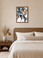 Abstract Floral Brushstroke Wall Art Print - dark wood framed