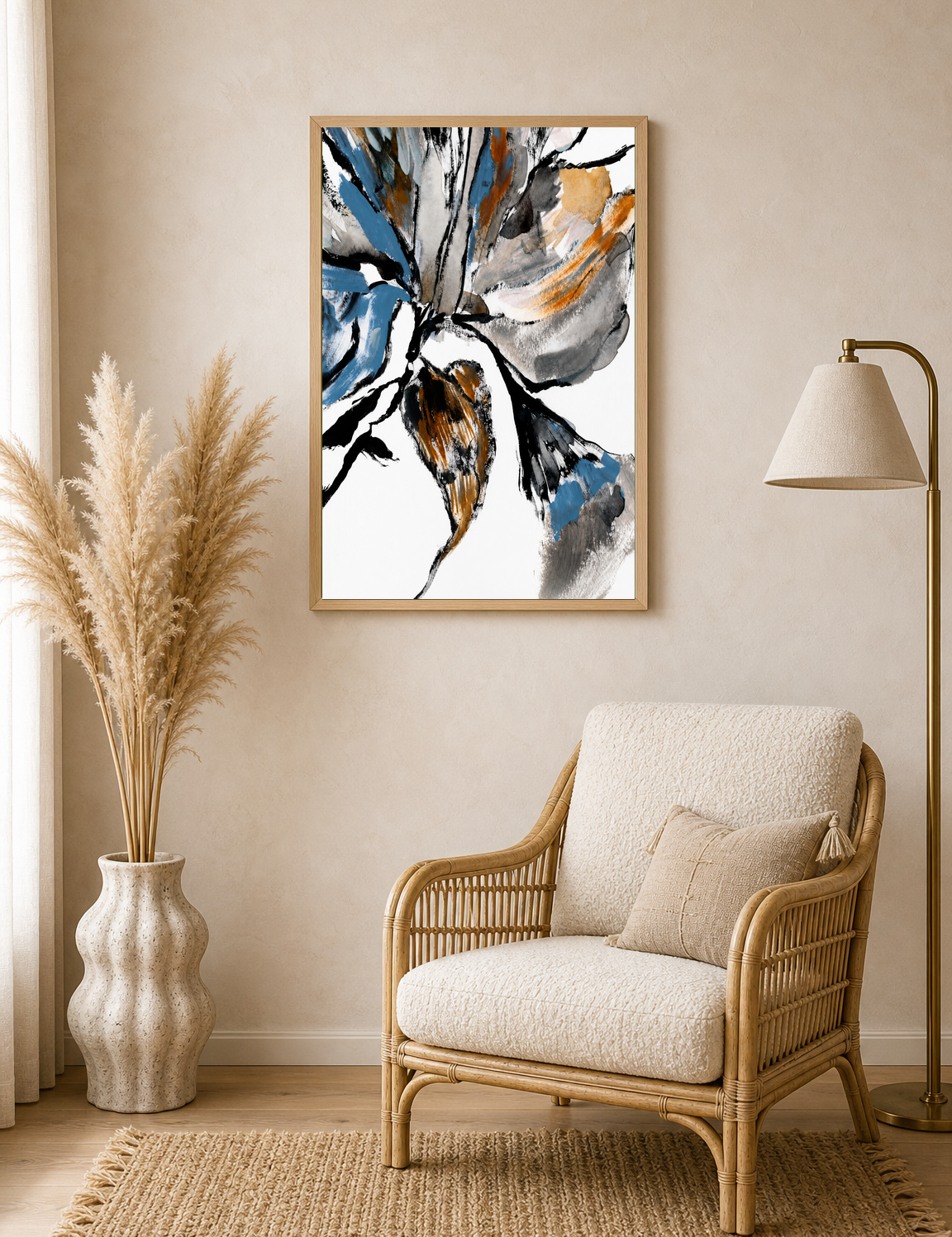 Abstract Floral Brushstroke Wall Art Print - wood framed poster