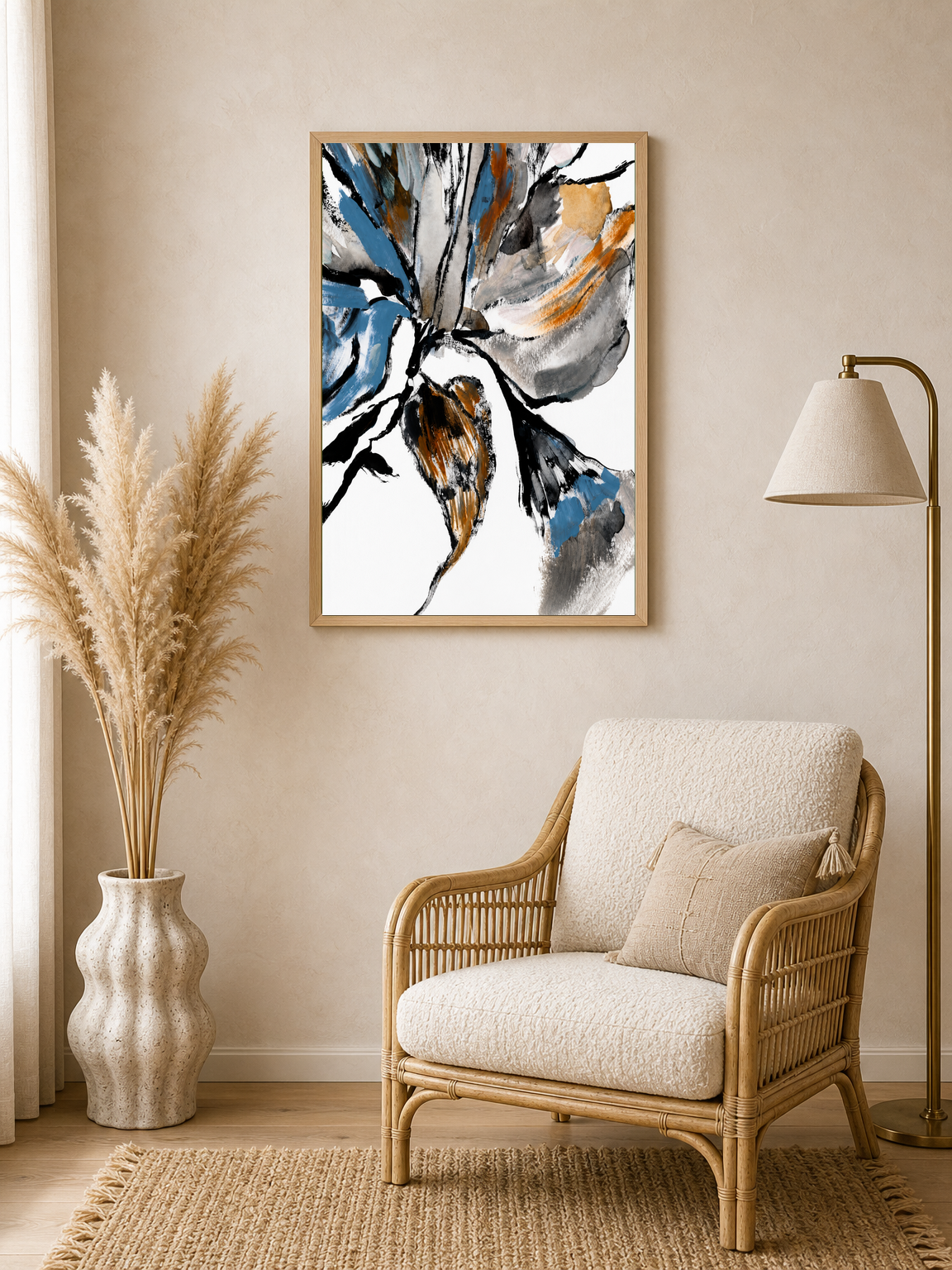 Abstract Floral Brushstroke Wall Art Print - wood framed poster