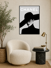 Chanel Inspired Black & White Fashion Wall Art Print - black framed