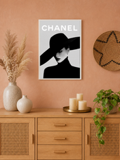 Chanel Inspired Black & White Fashion Wall Art Print - white framed