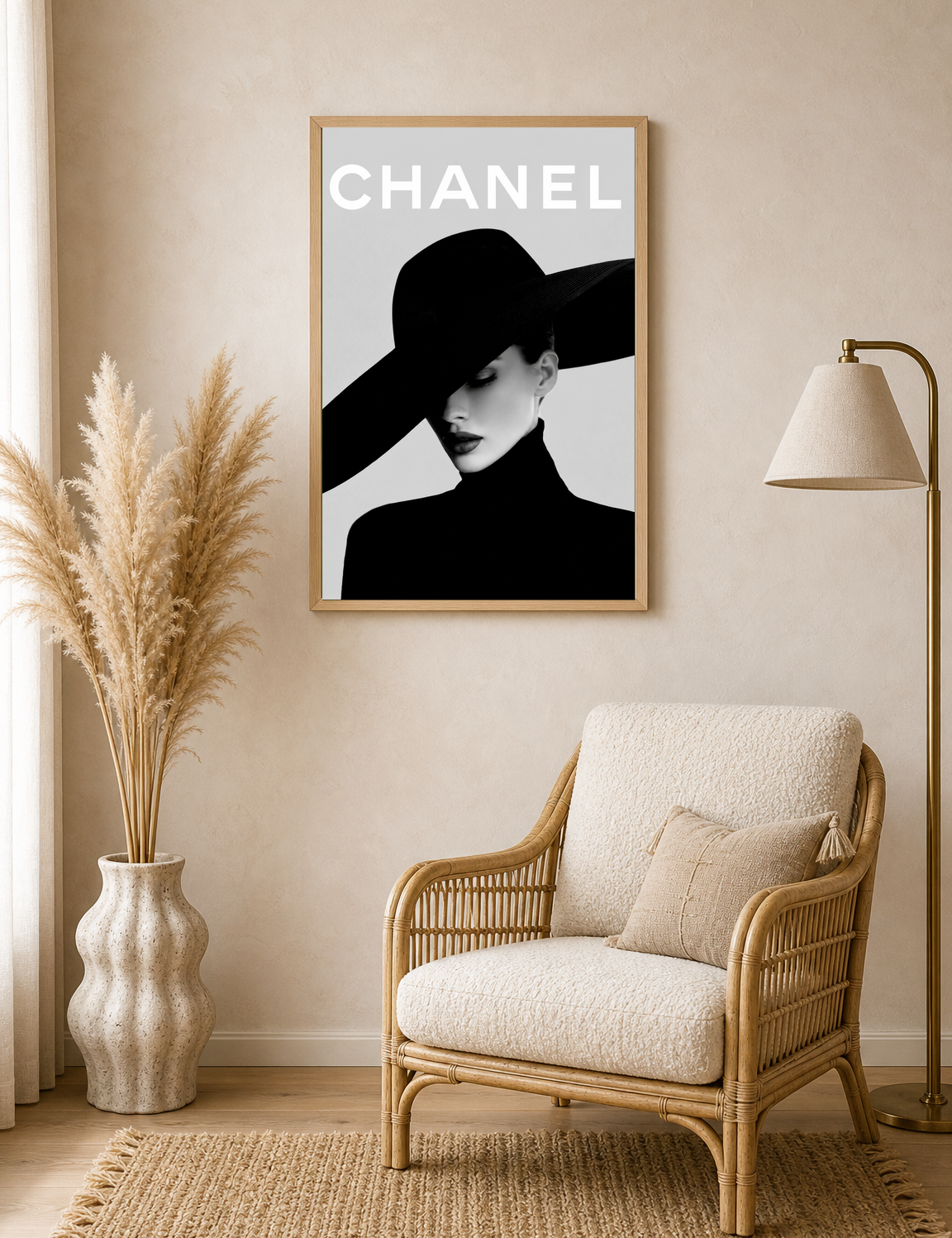 Chanel Inspired Black & White Fashion Wall Art Print - wood framed poster