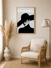 Chanel Inspired Black & White Fashion Wall Art Print - wood framed poster