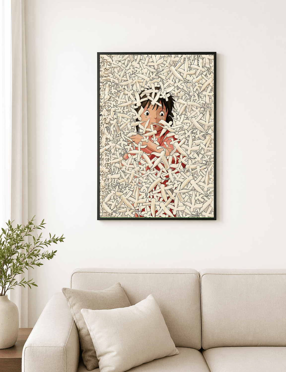 Anime Girl in Surreal Bones Wall Art Print - black framed
