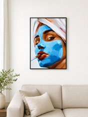 Blue Facial Mask Portrait Wall Art Print - black framed