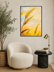 Golden Wheat Field Wall Art Print - black framed
