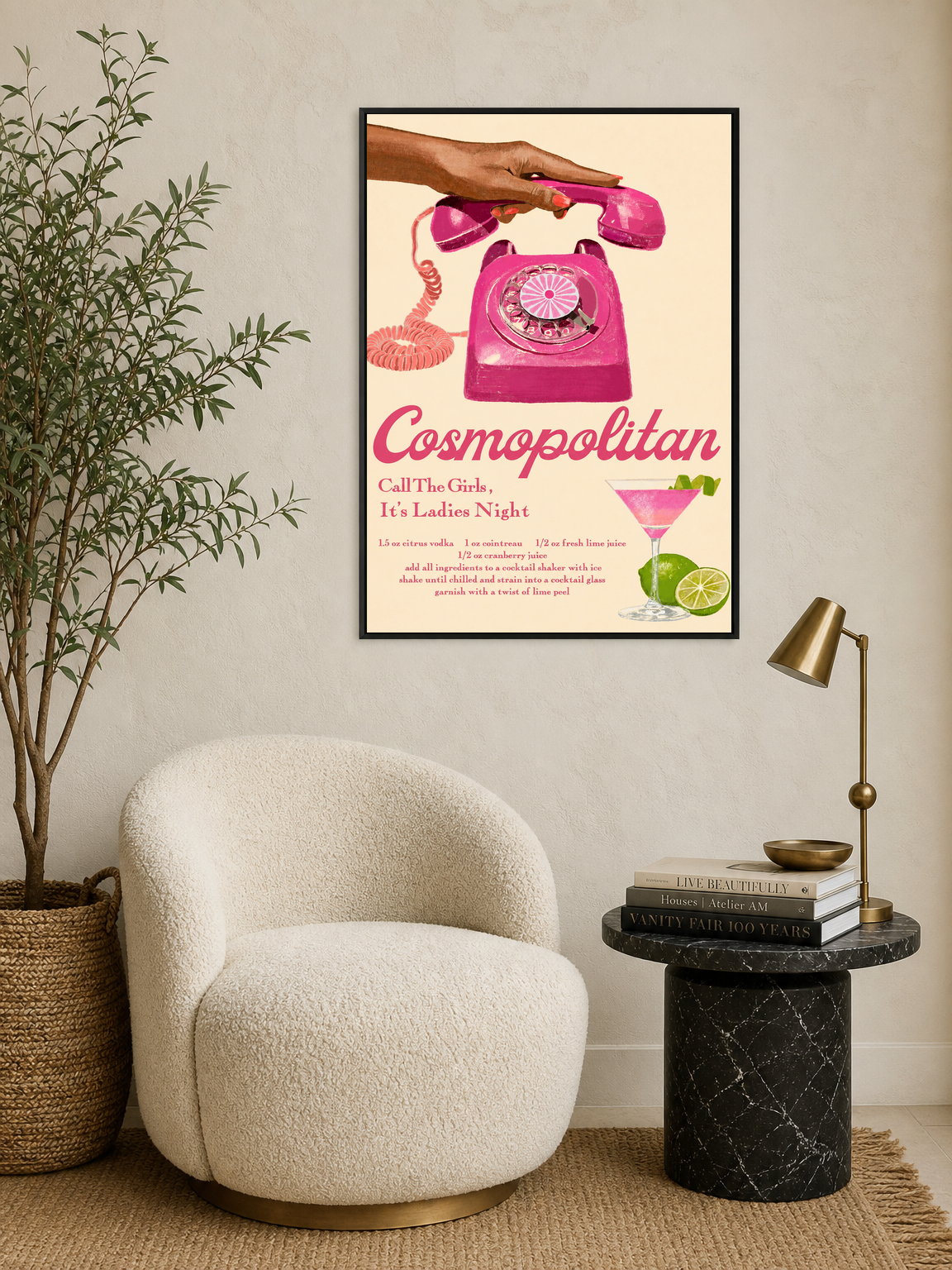 Cosmopolitan Ladies Night Cocktail Wall Art Print - black framed