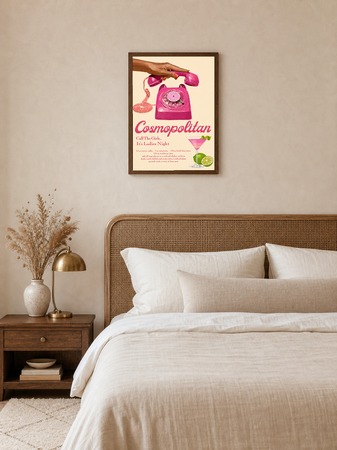 Cosmopolitan Ladies Night Cocktail Wall Art Print - dark wood framed