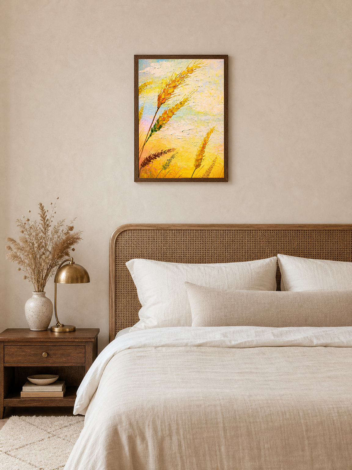Golden Wheat Field Wall Art Print - dark wood framed