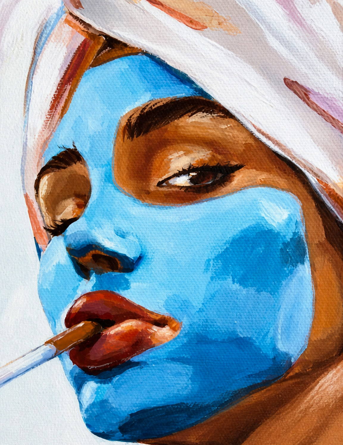 Blue Facial Mask Portrait Wall Art Print - unframed