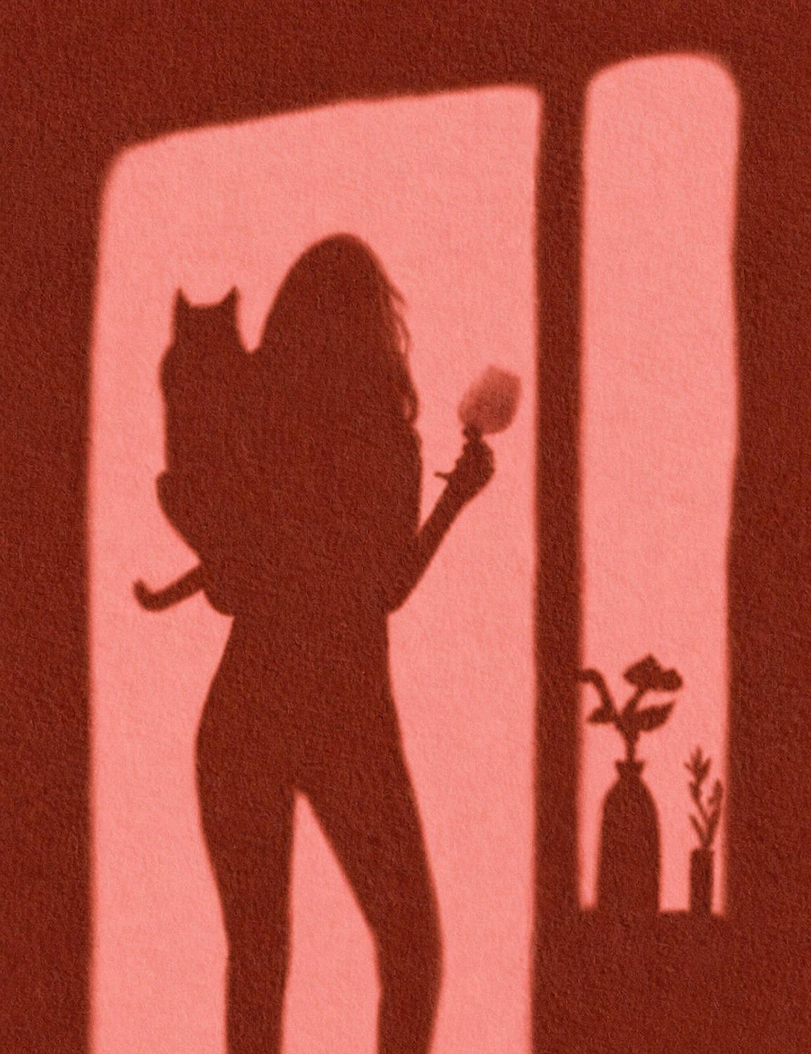 Silhouette Woman & Cat Shadow Wall Art Print - unframed
