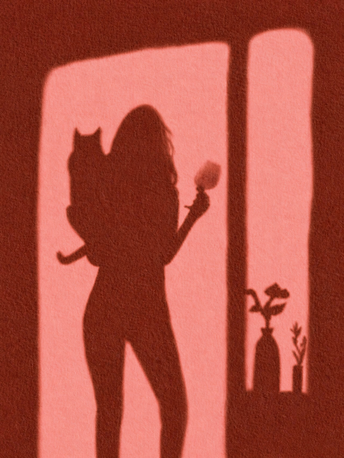 Silhouette Woman & Cat Shadow Wall Art Print - unframed