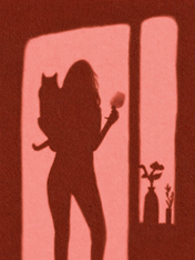 Silhouette Woman & Cat Shadow Wall Art Print - unframed