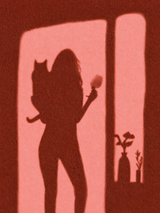 Silhouette Woman & Cat Shadow Wall Art Print