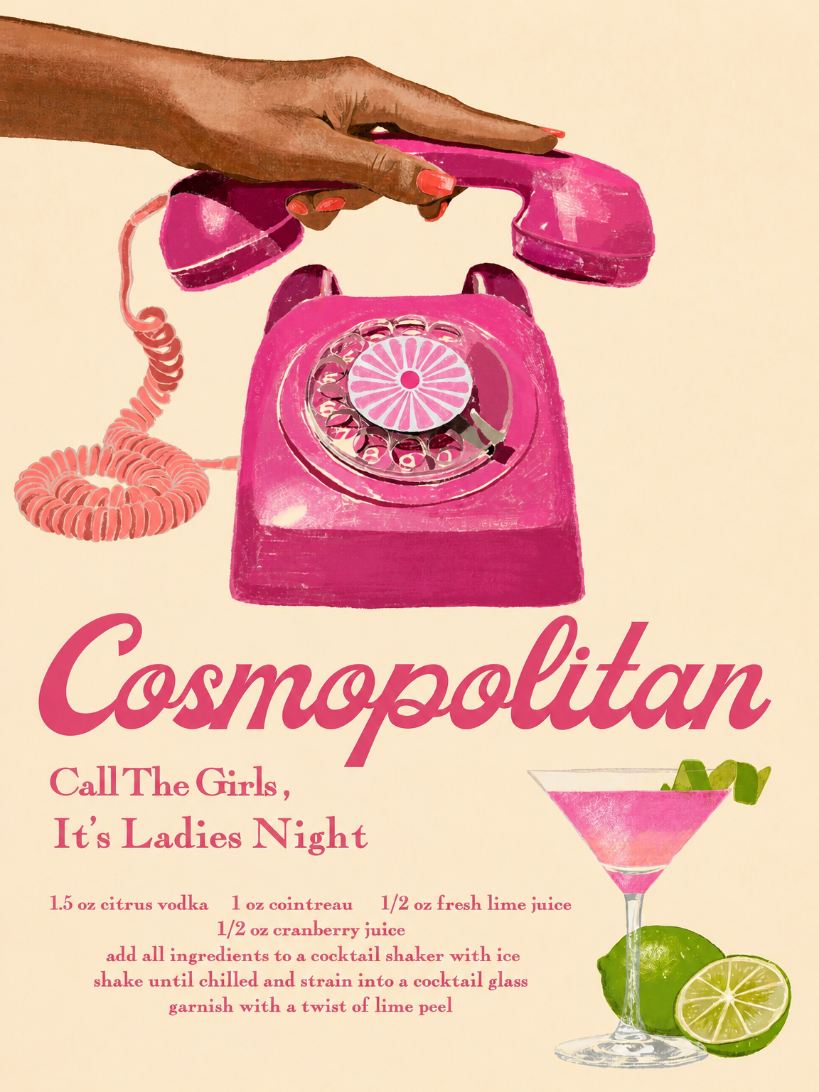 Cosmopolitan Ladies Night Cocktail Wall Art Print - unframed