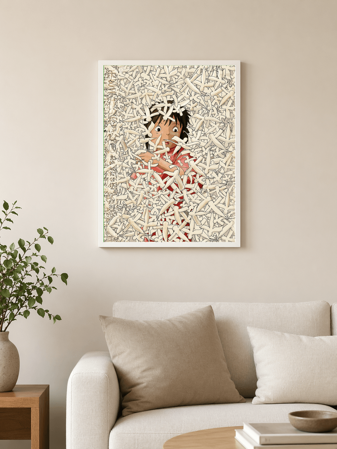 Anime Girl in Surreal Bones Wall Art Print - white framed