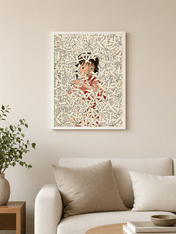 Anime Girl in Surreal Bones Wall Art Print - white framed