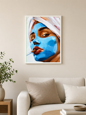 Blue Facial Mask Portrait Wall Art Print - white framed