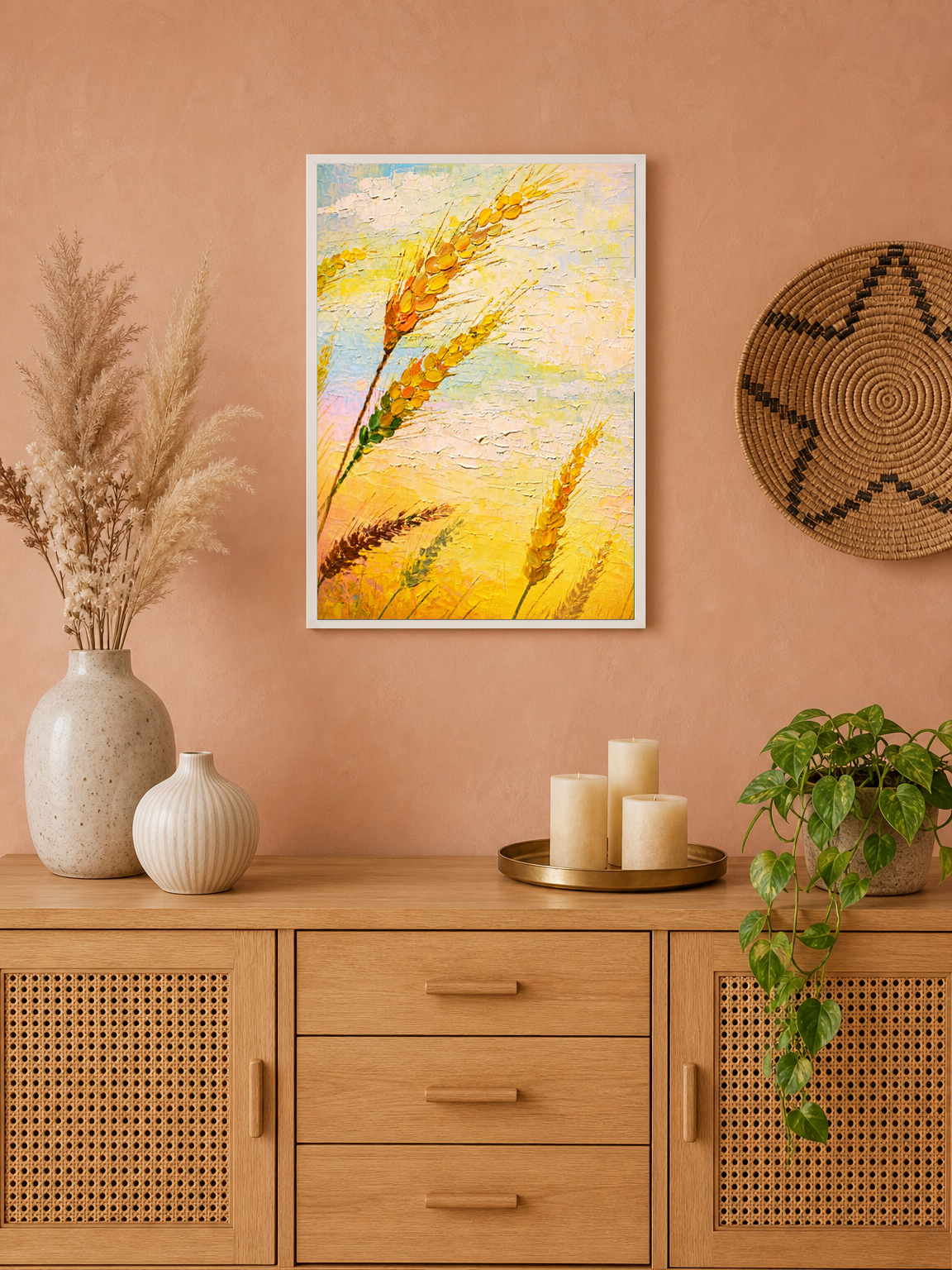 Golden Wheat Field Wall Art Print - white framed