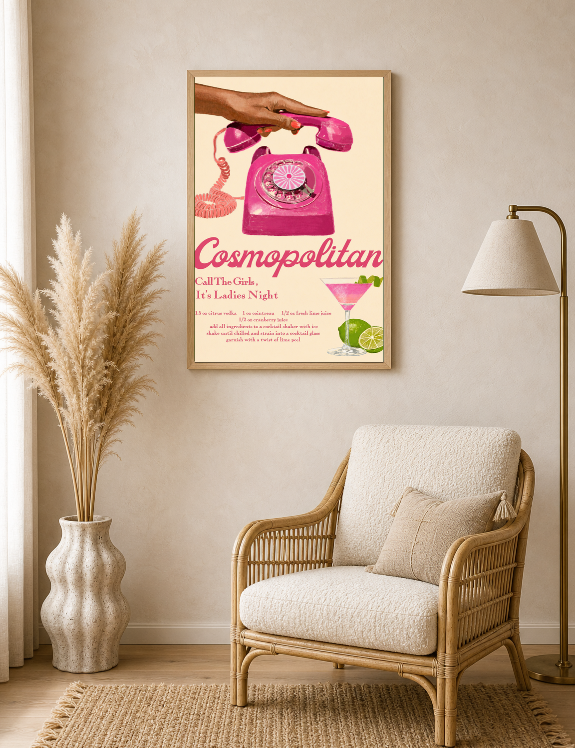 Cosmopolitan Ladies Night Cocktail Wall Art Print - wood framed poster