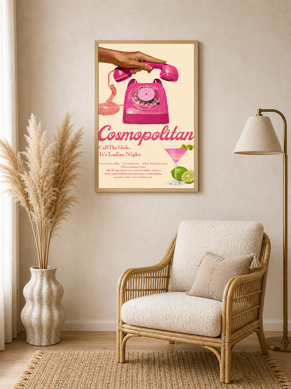 Cosmopolitan Ladies Night Cocktail Wall Art Print - wood framed poster