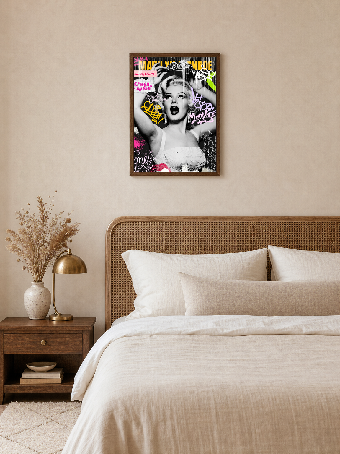 Marilyn Monroe Graffiti Pop Wall Art Print - dark wood framed