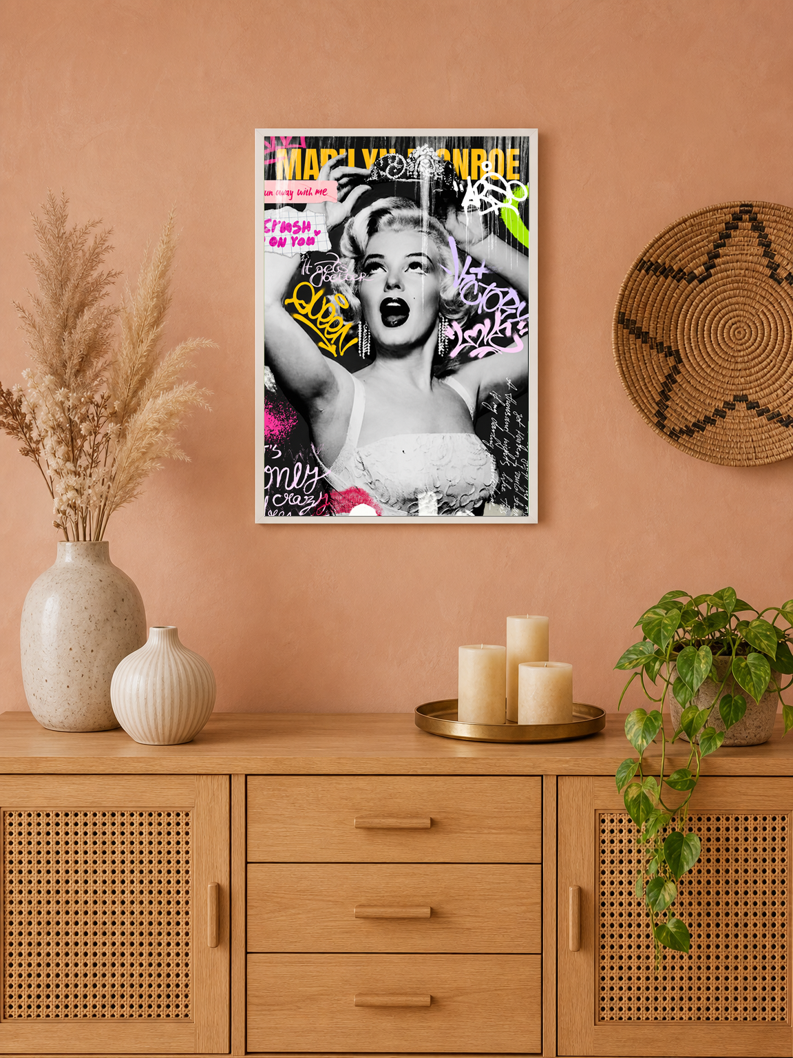 Marilyn Monroe Graffiti Pop Wall Art Print - white framed