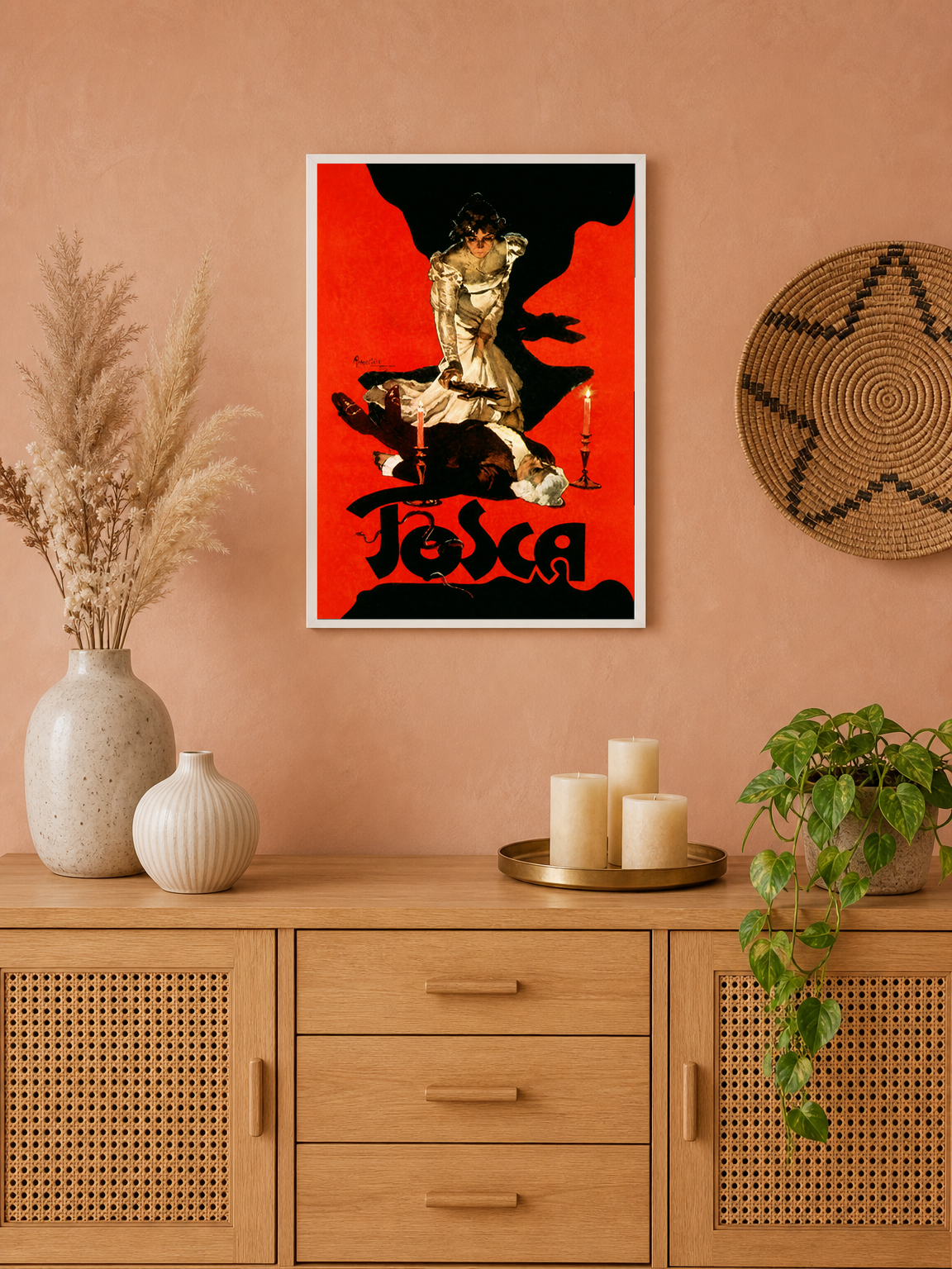 Vintage Tosca Opera Poster Wall Art Print - white framed