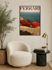 Vintage Ferrari Coastal Drive Wall Art Print - black framed