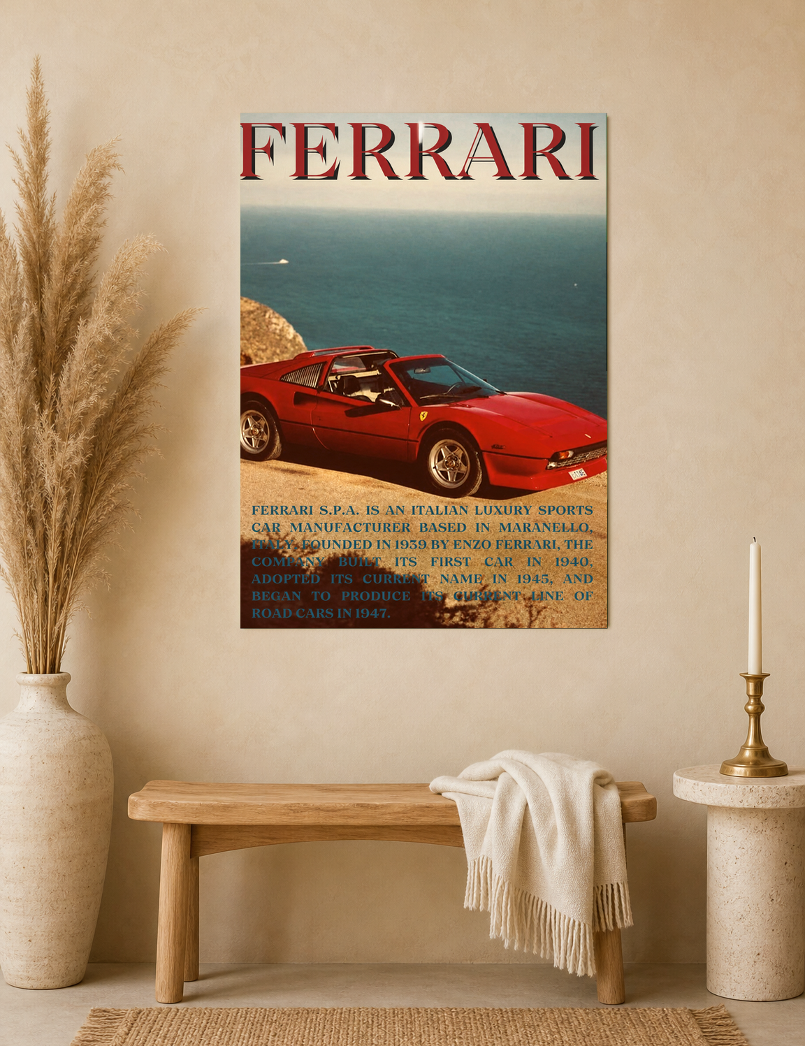 Vintage Ferrari Coastal Drive Wall Art Print - unframed mockup
