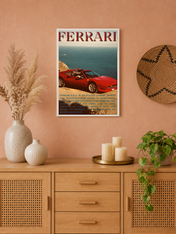 Vintage Ferrari Coastal Drive Wall Art Print - white framed