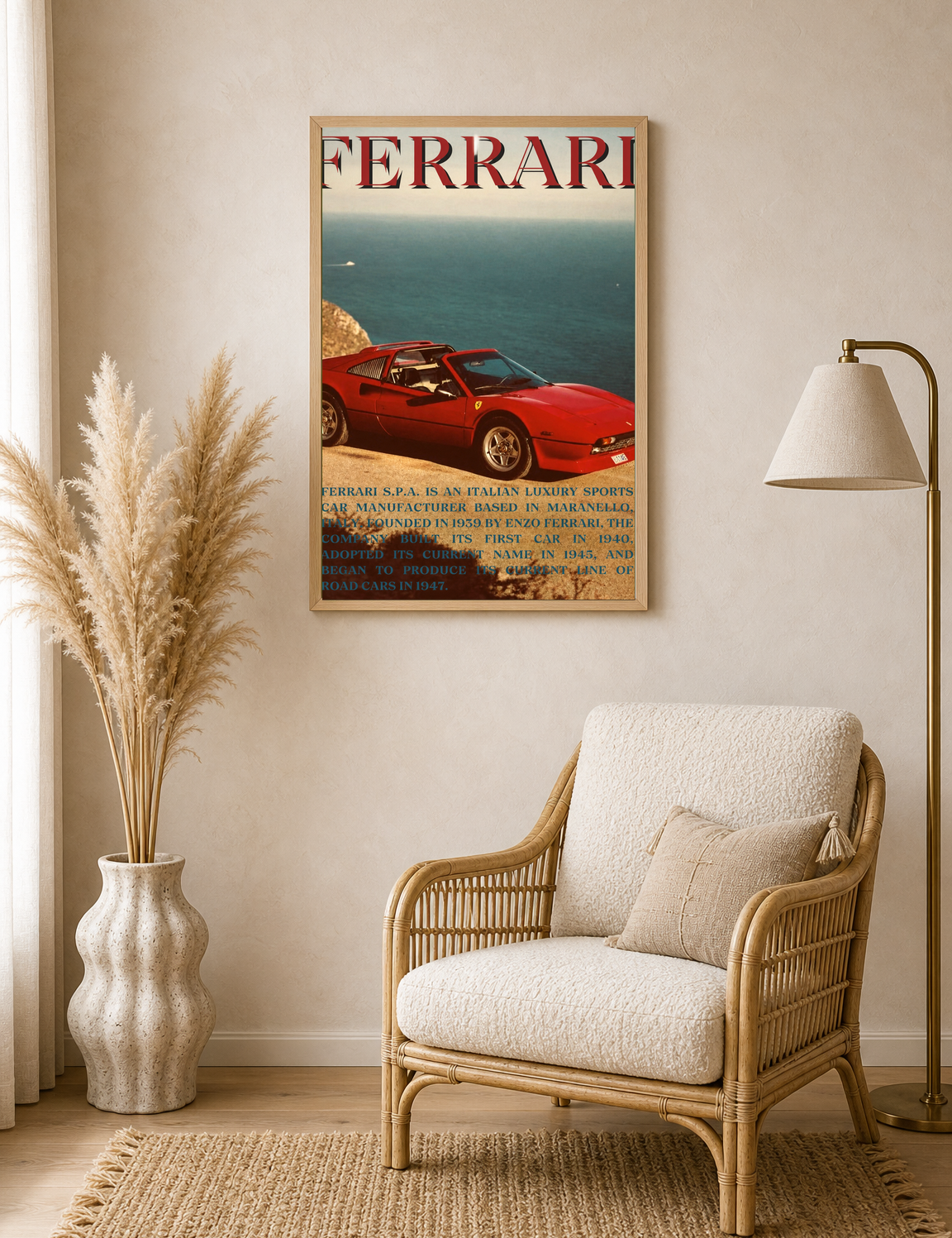 Vintage Ferrari Coastal Drive Wall Art Print - wood framed poster