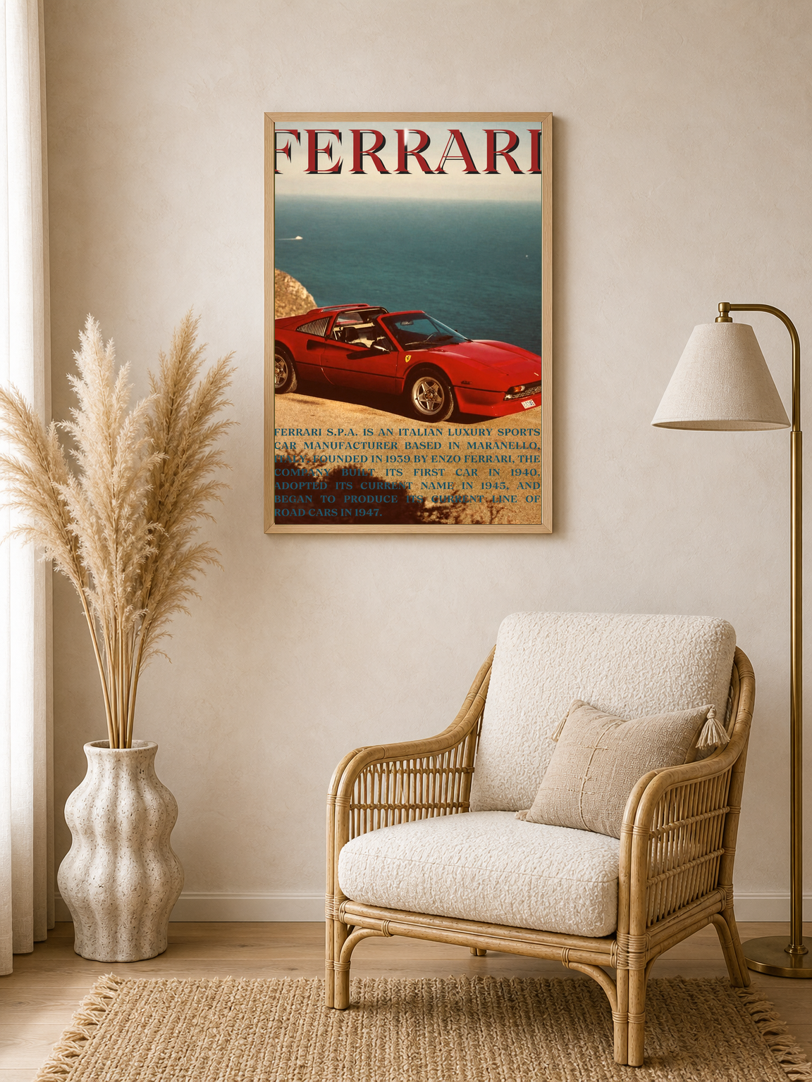 Vintage Ferrari Coastal Drive Wall Art Print - wood framed poster