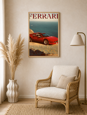 Vintage Ferrari Coastal Drive Wall Art Print - wood framed poster