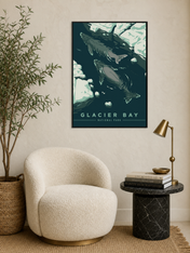 Glacier Bay Whale Glacier Wall Art Print - black framed