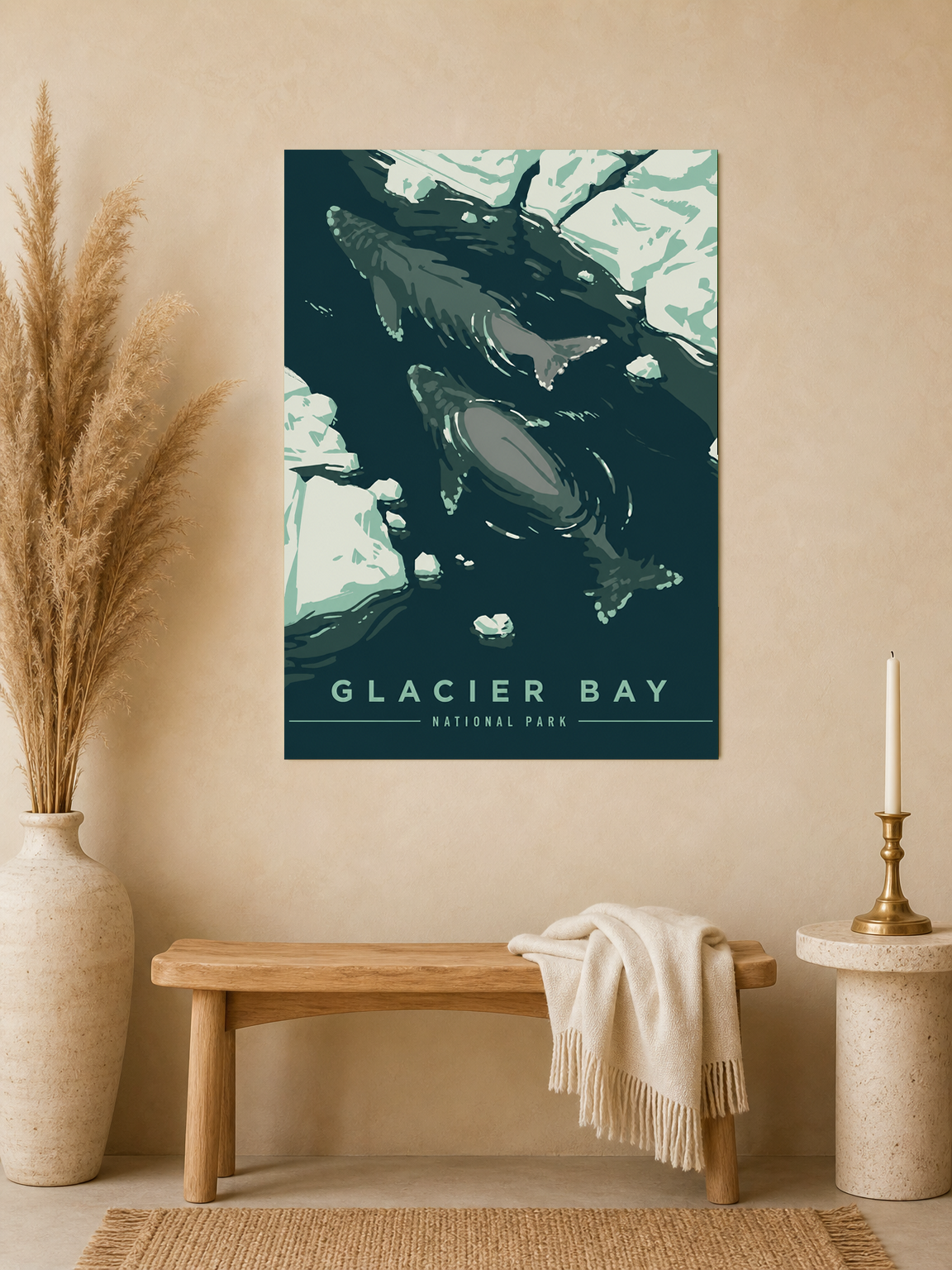 Glacier Bay Whale Glacier Wall Art Print - unframed mockup