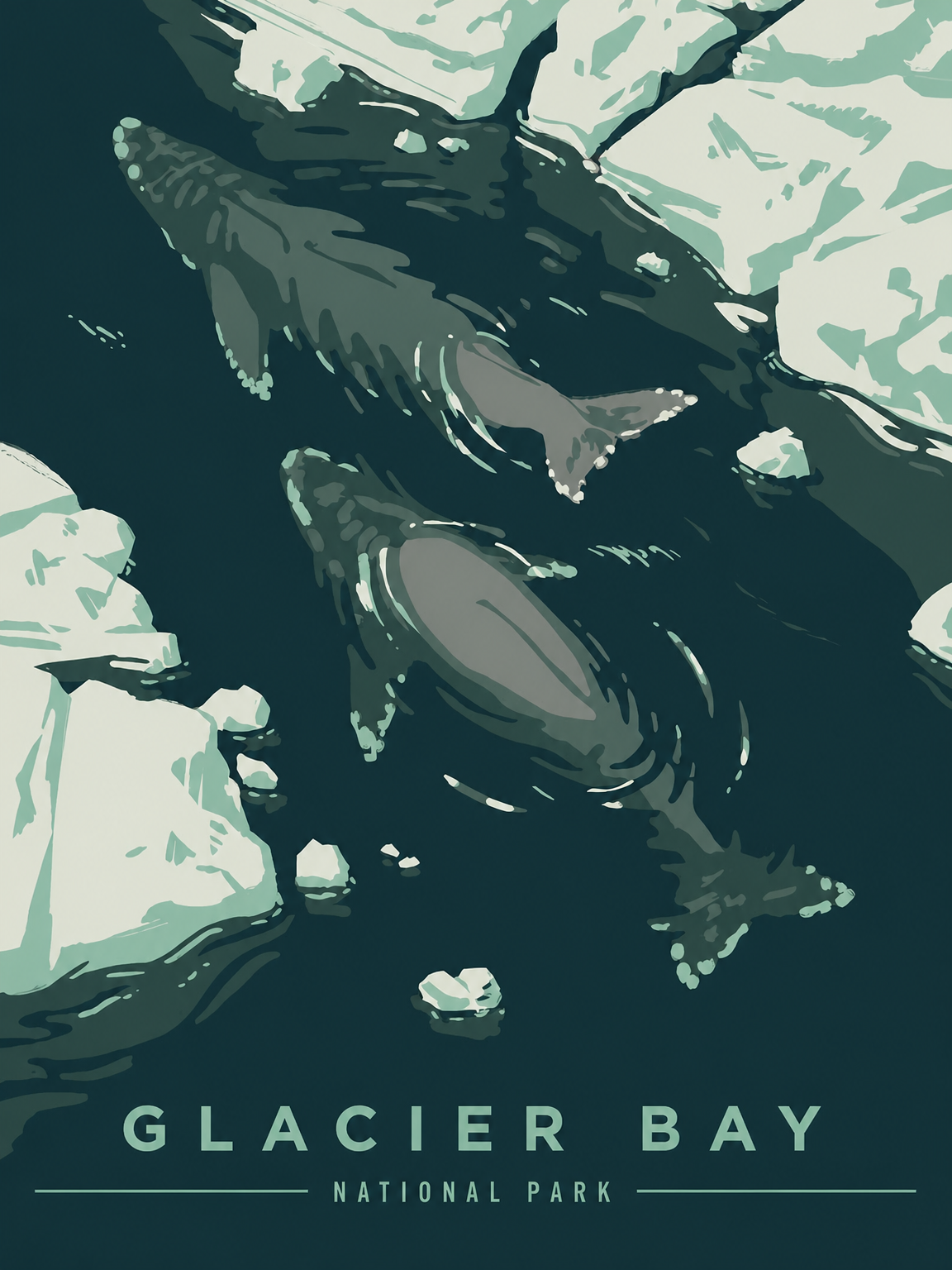 Glacier Bay Whale Glacier Wall Art Print - unframed