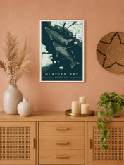 Glacier Bay Whale Glacier Wall Art Print - white framed