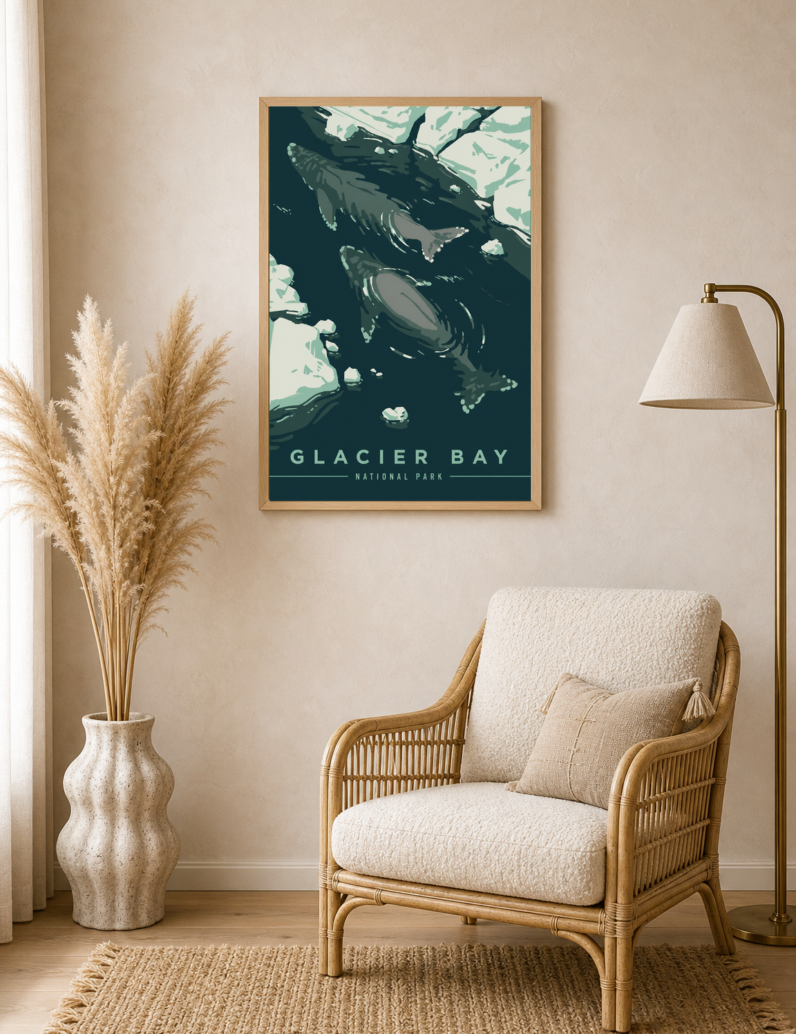 Glacier Bay Whale Glacier Wall Art Print - wood framed poster